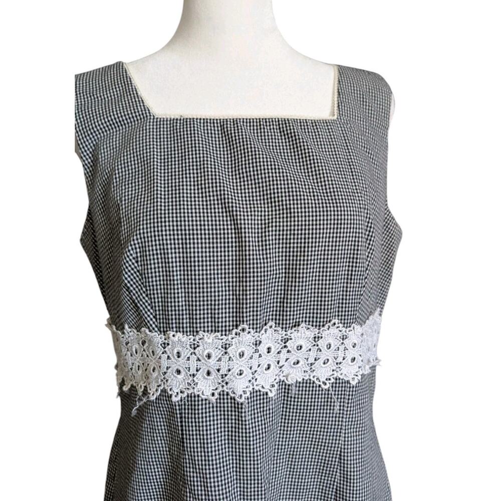 vtg 90s Gingham Dress Sheath Women 6 8 black White Check Crochet Y2k Mini - Picture 2 of 16